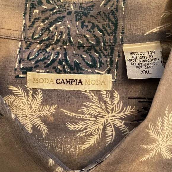 Moda Campia men’s button down shirt grey’s black & white palm trees - Picture 4 of 6